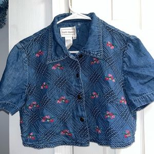 Denim flower print top